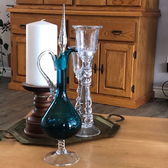 Vintage turquoise glass decanter with stopper